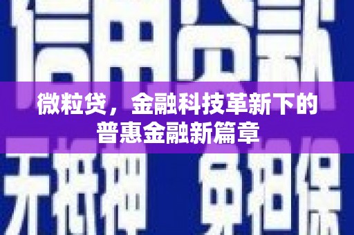 天镇微粒贷，金融科技革新下的普惠金融新篇章